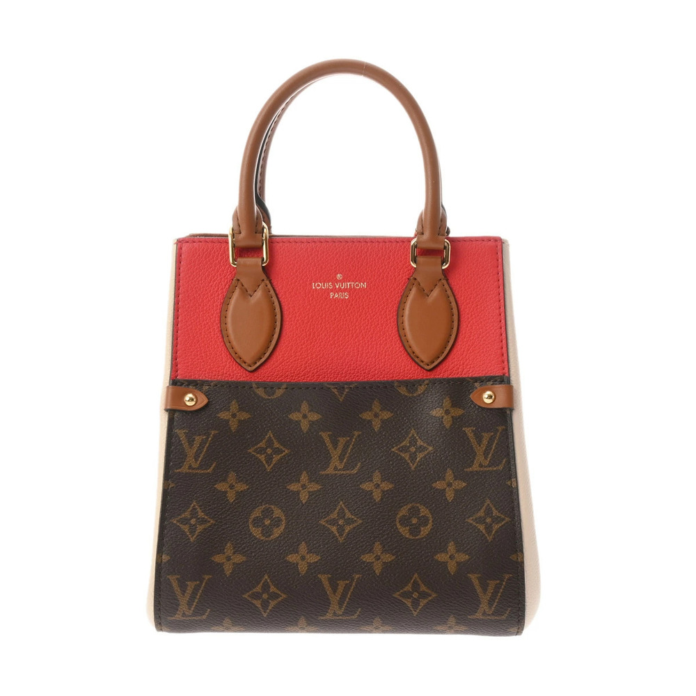 LOUIS VUITTON Monogram Fold Tote Handbag Cerise Red Cream Canvas Bag